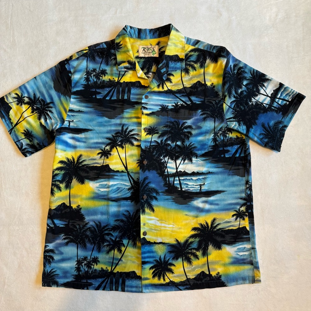 VTG KY'S Made In Hawaii  Mens Button Down Shirt  2XL Beach Palm Tropical Island